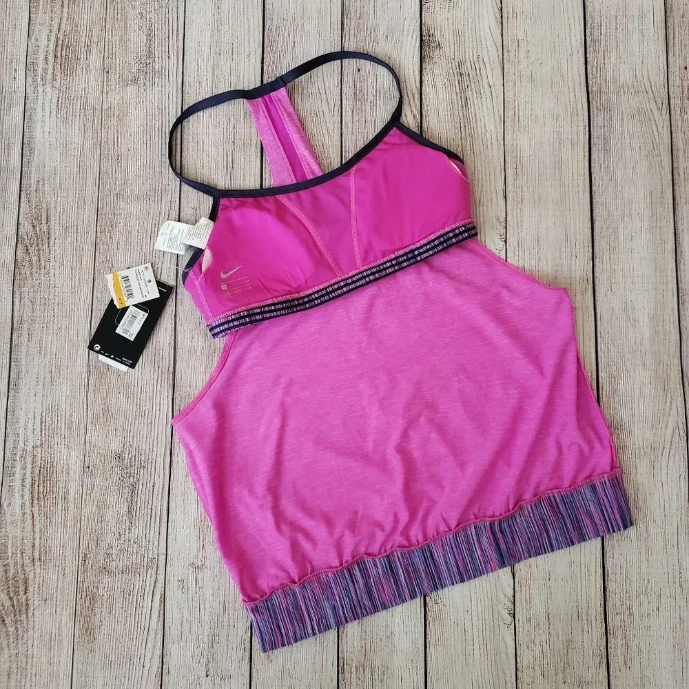 Nike Heathered Layered Sports Bra Halter Top in One Hot Pink Size Small